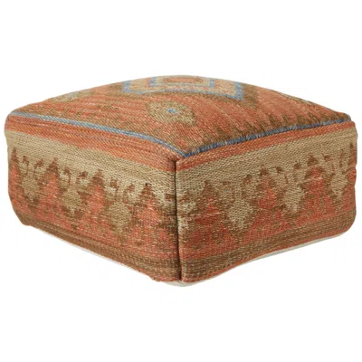 Jaipur Ember Orange And Blue Tribal Cuboid Pouf Ottoman