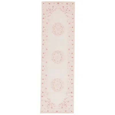Jaipur Fables Malo Fb123 2'6"x8' Pink And White Runner Area Rug