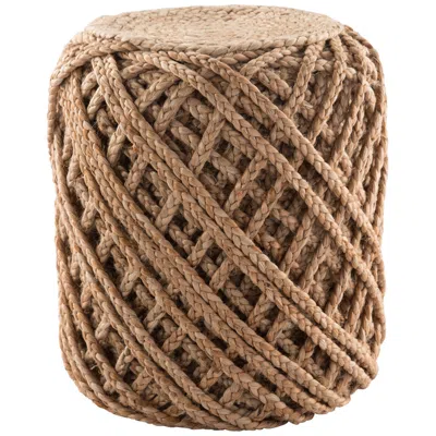 Jaipur Guna Textured Tan Cylinder Pouf Ottoman