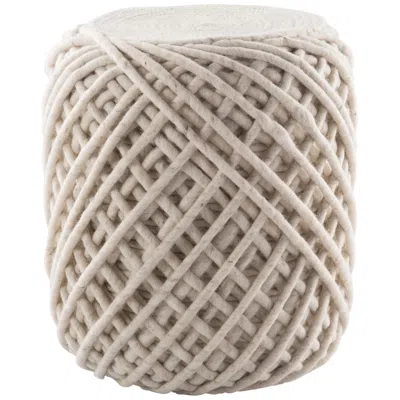 Jaipur Guna Textured White And Light Gray Cylinder Pouf Ottoman