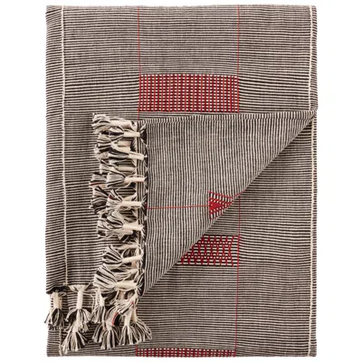 Jaipur Nagaland Hebron Black Red Ivory Striped Throw Blanket