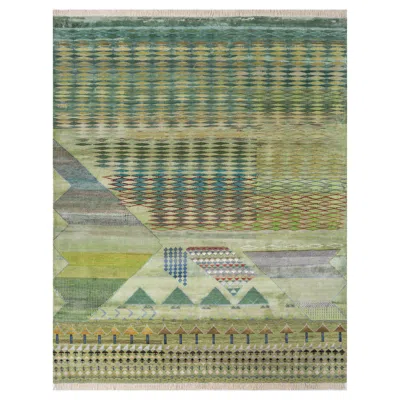 Pre-owned Jaipur Rugs 8x10 Feet Hand Knotted Carpet Wool And Bamboo Silk Green Modern Rug