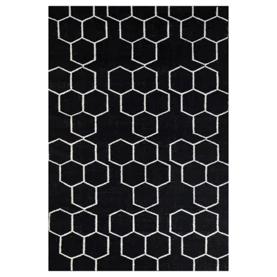 Pre-owned Jaipur Rugs Arfa Modern 5x8 Ft Rug Geometric Ebony Wool Handmade Dhurrie Carpet In Black