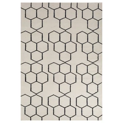 Pre-owned Jaipur Rugs Arfa Modern 5x8 Ft Rug Geometric Undyed White Wool Handmade Dhurrie Carpet