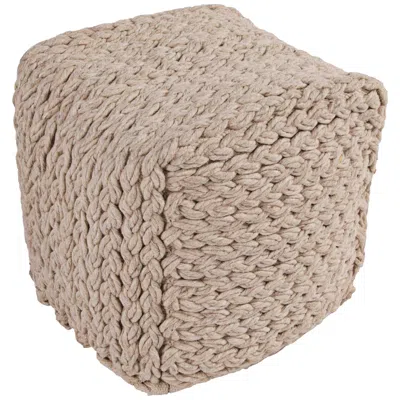 Jaipur Scandinavia Knit Tan Wool Cube Pouf Ottoman