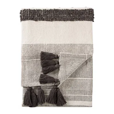 Jaipur Sojourn Sur Gray And Ivory Striped Cotton Throw Blanket