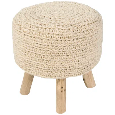 Jaipur Westport Bleached Sand Wool With Wooden Legs Ottoman