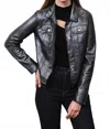Jakett Alexa Metallic Leather Jacket In Grey In Black