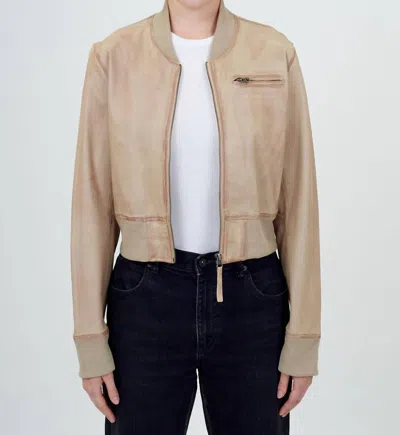 Jakett Collins Stonewash Leather Jacket In Khaki/taupe In Multi