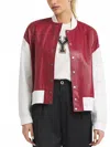 Jakett Fallon Burnished Leather Jacket In Red/white In Red
