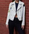 Jakett Harley Floral Burnished Leather Jacket In Wht