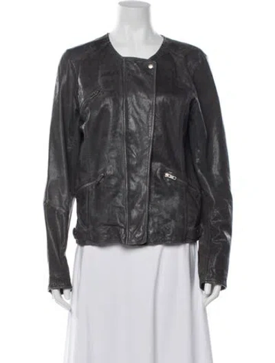 Pre-owned Jakett Leather Biker Jacket In Blue