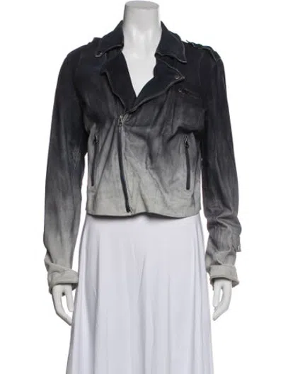 Pre-owned Jakett Leather Biker Jacket In Blue