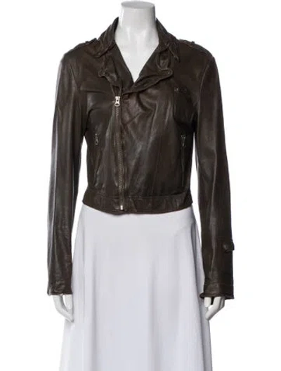 Pre-owned Jakett Leather Biker Jacket In Brown
