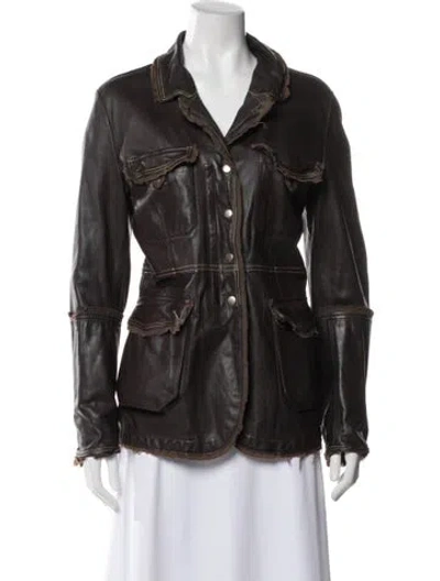 Pre-owned Jakett Leather Biker Jacket In Brown