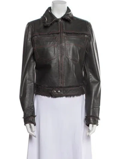 Pre-owned Jakett Leather Biker Jacket In Gray