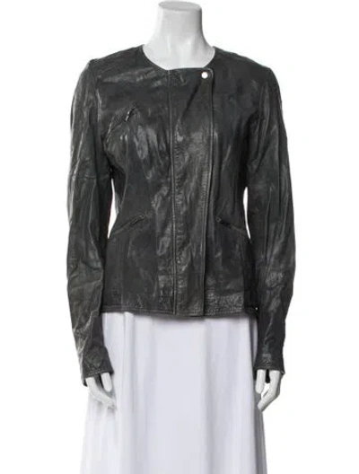 Pre-owned Jakett Leather Biker Jacket In Gray