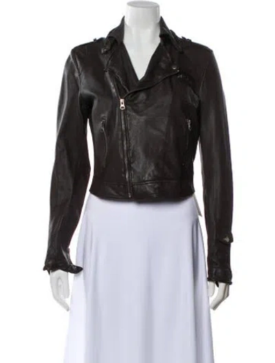 Pre-owned Jakett Leather Biker Jacket In Gray