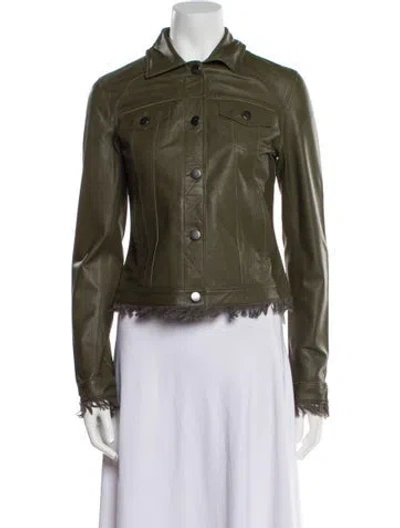 Pre-owned Jakett Leather Biker Jacket In Green