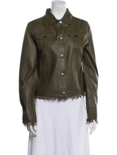 Pre-owned Jakett Leather Biker Jacket In Green