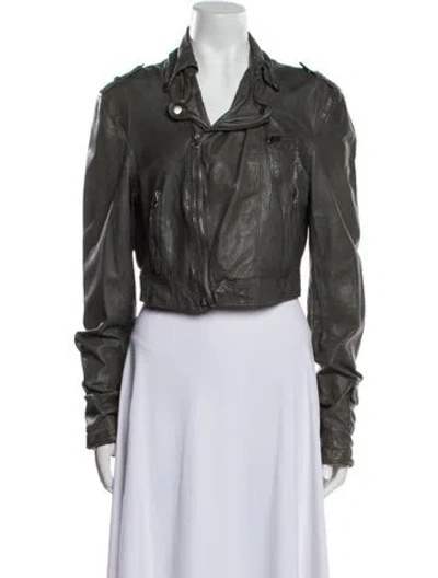 Pre-owned Jakett Leather Biker Jacket In Green