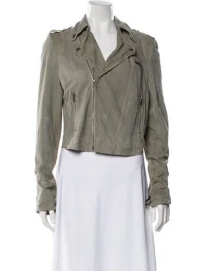 Pre-owned Jakett Leather Biker Jacket In Green