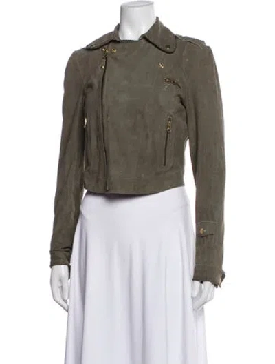 Pre-owned Jakett Leather Biker Jacket In Green
