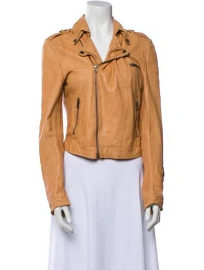 Pre-owned Jakett Leather Biker Jacket In Neutral
