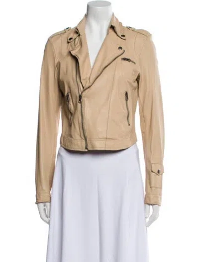 Pre-owned Jakett Leather Biker Jacket In Neutral