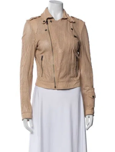 Pre-owned Jakett Leather Biker Jacket In Neutral