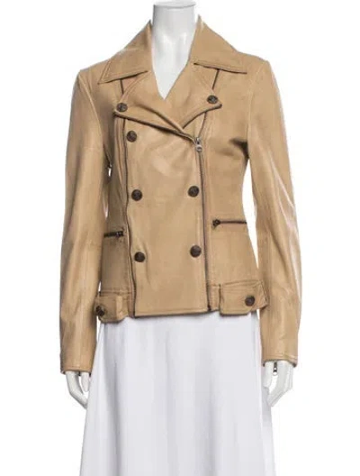 Pre-owned Jakett Leather Biker Jacket In Neutrals
