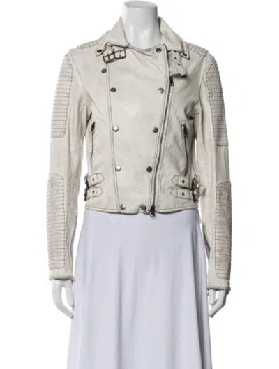 Pre-owned Jakett Leather Biker Jacket In Neutrals