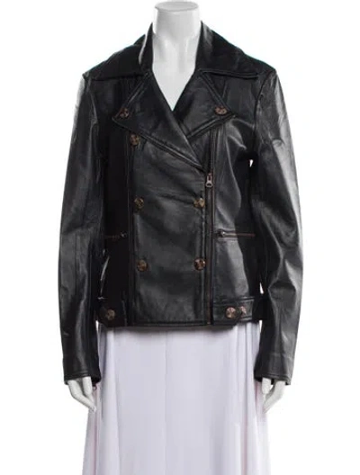 Pre-owned Jakett Leather Biker Jacket W/ Tags In Blue