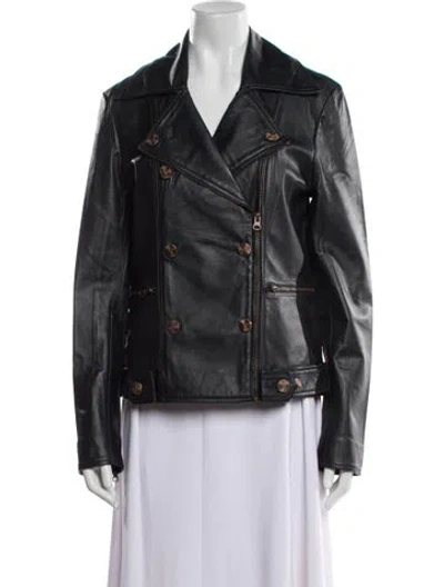 Pre-owned Jakett Leather Biker Jacket W/ Tags In Blue