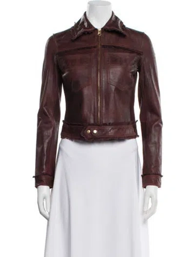 Pre-owned Jakett Leather Biker Jacket W/ Tags In Burgundy