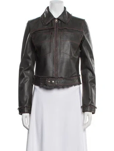 Pre-owned Jakett Leather Biker Jacket W/ Tags In Gray