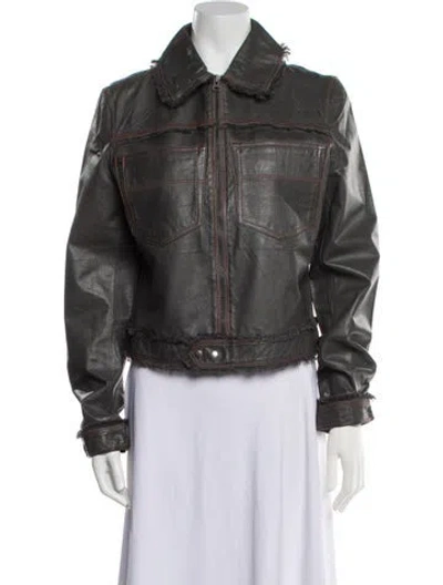 Pre-owned Jakett Leather Biker Jacket W/ Tags In Gray