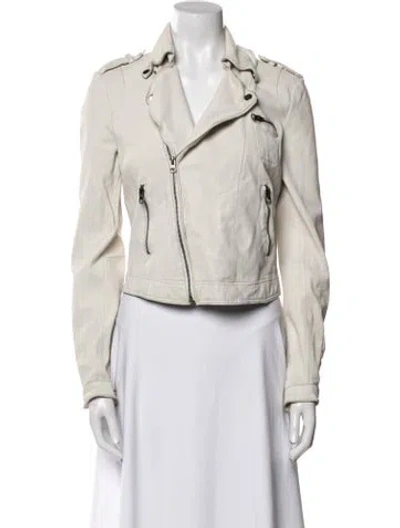 Pre-owned Jakett Leather Biker Jacket In White