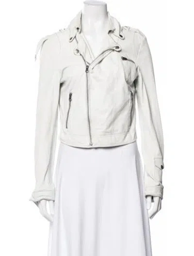 Pre-owned Jakett Leather Biker Jacket In White