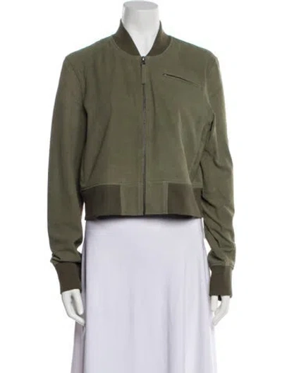 Pre-owned Jakett Leather Bomber Jacket W/ Tags In Green