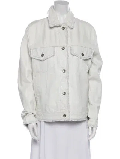 Pre-owned Jakett Leather Denim Jacket In White