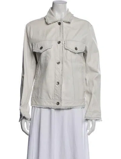 Pre-owned Jakett Leather Denim Jacket In White