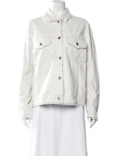 Pre-owned Jakett Leather Denim Jacket In White