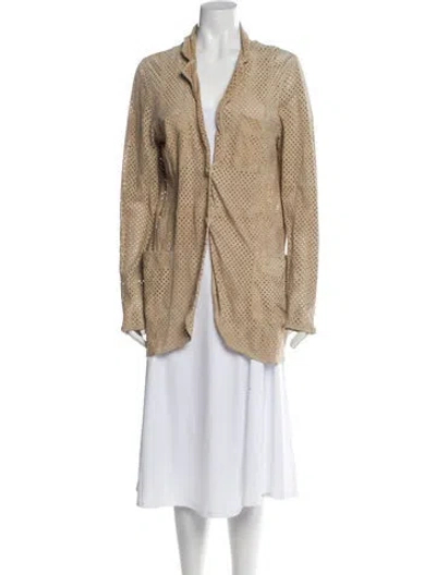Pre-owned Jakett Leather Plaid Print Blazer In Neutral