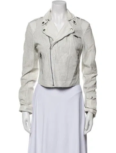 Pre-owned Jakett Leather Striped Biker Jacket In Neutral