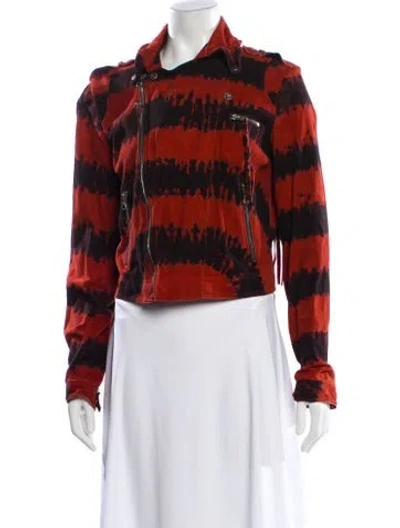 Pre-owned Jakett Leather Striped Biker Jacket In Red