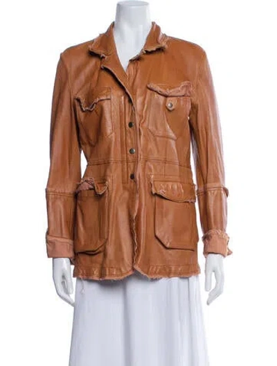 Pre-owned Jakett Leather Utility Jacket In Brown