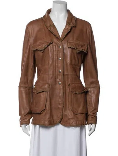 Pre-owned Jakett Leather Utility Jacket In Brown
