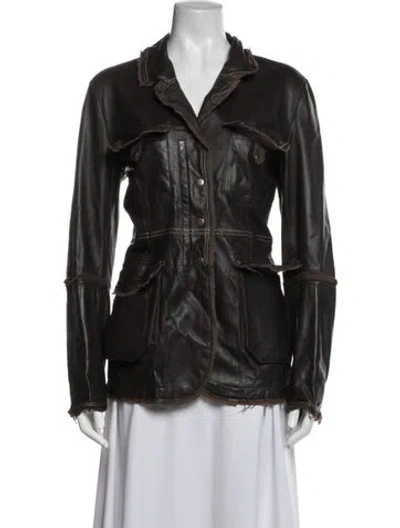 Pre-owned Jakett Leather Utility Jacket In Brown