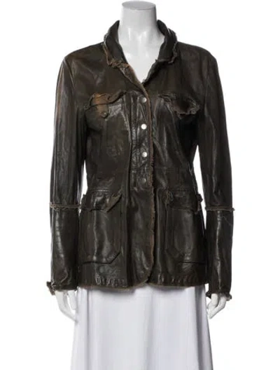 Pre-owned Jakett Leather Utility Jacket In Brown